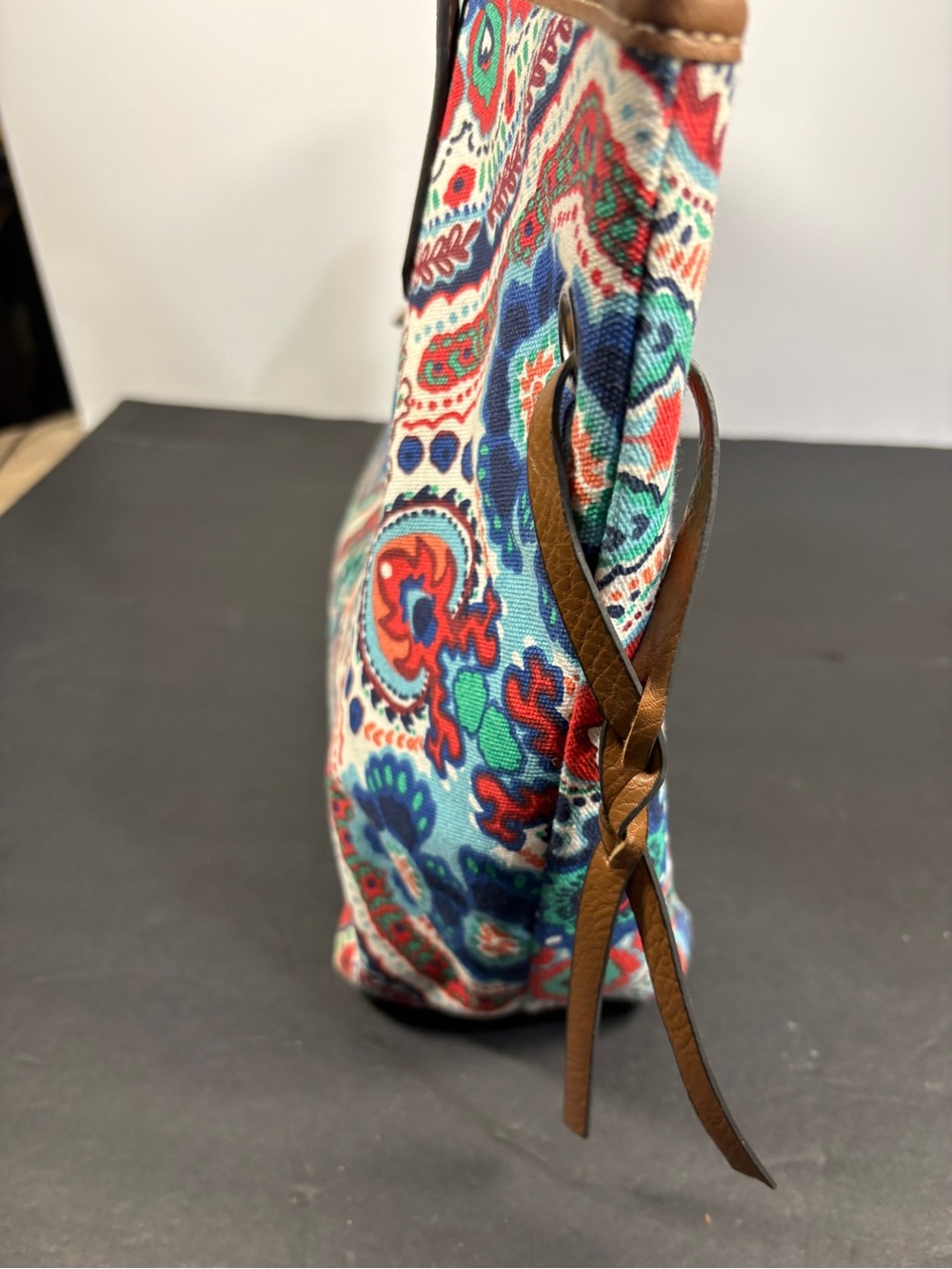 Croft & Barrow Bohemian Paisley Canvas Tote/Shoulder Bag with faux Leather Trim - Picture 15 of 16